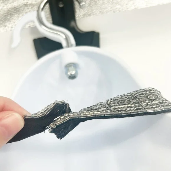 Express Womens Black Silk Beaded Halter Y2K Glam Cocktail Babydoll Top Size 4 - Picture 4 of 8